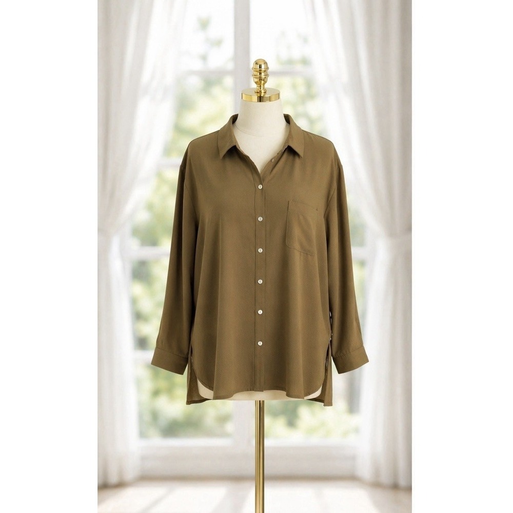 New J. Jill Women's Acorn Brown Blouse Button-Up Top Classy Office Size Large